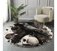 GDJSMIN Tappeto Stile Oscuro 140Cm, Rotondo A Pelo Lungo, Con Corvo Teschio Antico, Lavabile, Cerchio Extra Morbido,Per Camera Da Letto,Sala Da Pranzo,Cameretta Dei Bambini,Abbronzatura
