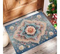 GDJSMIN Tappeto Stile Persiano A Pelo Corto Tappeto Per Soggiorno, Lavabile In Lavatrice Per Camera Da Letto Motivo Mandala Geometrico Effetto Invecchiato(Turchese,45 X 75 cm)