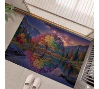 GDJSMIN Tappeto Stile Realistico Fantasy,Zerbino Motivi Cielo Stellato Lago E Alberi Ingresso 50X80Cm,Tappetino Antiscivolo Con Stile Realistico Fantasy,Tappetini Da Benvenuto,Zerbino Sette Colori