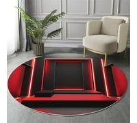 GDJSMIN Tappeto Stile Spaziale Futuro 120Cm,Rotondo A Pelo Lungo Con Grafica Geometrica,Lavabile Cerchio Extra Morbido Per Sala Da Pranzo,Cameretta Dei Bambini,Nero E Rosso