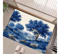 GDJSMIN Tappeto, Zerbino Con Illustrazione Del Paesaggio Per Tutte Le Stagioni, Facile Da Pulire, Per Patio Veranda Ingresso Casa Ingresso Esterno Cortile (80 X 120 cm, Alberi Blu Colline)