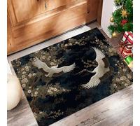 GDJSMIN Tappeto, Zerbino Con Stile Cinese Per Tutte Le Stagioni, Facile Da Pulire, Per Patio Veranda Ingresso Casa Ingresso Esterno Cortile (60 X 90 cm, Fiori Gru)