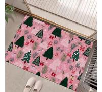 GDJSMIN Tema Natalizio Zerbino 40 x 60 cm, Modello Di Albero Di Pino E Regalo Zerbino Ingresso Antiscivolo Lavabili Basso Profilo Tappetino per Tappeto Ingresso Interno per Tappeto per Zerbini, Rosa