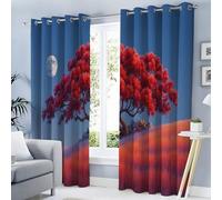 GDJSMIN Tende Oscuranti Per Interni,Stile Fantasy Tende Isolate, Adatte A Camere Da Letto,Soggiorni, Con Occhielli,Colline Mangrovie E Motivi Lunari, 2 Pezzi, 140×160Cm,Rosso