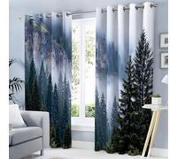 GDJSMIN Tende Per Interni - Paesaggi Naturali Oscuranti Termiche Con Occhielli - Set Di 2 Tende,Fitte Foreste Sempreverdi, Isolanti Dal Calore,Verde Scuro, 140×220Cm, Per Camera Da Letto E Soggiorno