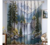 GDJSMIN Tende Per Interni - Pittura Di Paesaggi Oscuranti Termiche Con Occhielli - Set Di 2 Tende,Scene Di Foreste E Cascate, Isolanti Dal Calore,Verde, 140×160Cm, Per Camera Da Letto E Soggiorno