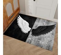 GDJSMIN Zerbino Ali D'Angelo, Zerbino Di Benvenuto Stile Gotico Oscuro Per Esterni Ingresso Interno, Antiscivolo Tappeto Da Decorazioni In Bianco E Nero Per Casa Porta D'Ingresso, 45 X 75 Cm
