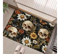 GDJSMIN Zerbino Arte Rococò Ingresso Interno, Tappeto Motivo Teschio E Margherita Antiscivolo Tappetino D'Ingresso Lavabile Trappola Sporco Per Ufficio, Porta Di Casa,45 X 75 cm - Bianco