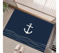 GDJSMIN Zerbino Di Benvenuto,40 X 60 Cm Tappetino Ancora Bianca Antiscivolo Lavabile Zerbino, Trappola Sporco Tema Nautico Tappeto D'Ingresso Assorbente Per Veranda,Blu Navy