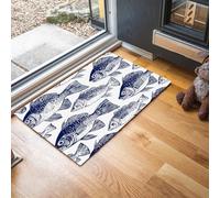 GDJSMIN Zerbino Di Benvenuto,50 X 80 Cm Tappetino Modello Pesce Antiscivolo Lavabile Zerbino, Trappola Sporco Disegno Al Tratto Tappeto D'Ingresso Assorbente Per Veranda,Blu Navy