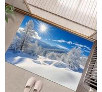 GDJSMIN Zerbino Dipinto Di Paesaggio Innevato, Tappeto Cucinanatalizio Antiscivolo,Zerbino Modelli Alberi Sulle Colline Innevate, Azzurro Chiaro Tappeti Per Le Vacanze, Cucina, Lavanderia, 40 X 60 cm