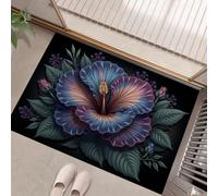 GDJSMIN Zerbino Ibisco Sfumato, Zerbino Di Benvenuto Fiori Realistici Per Esterni Ingresso Interno, Antiscivolo Tappeto Da Decorazioni Blu-Viola Per Casa Porta D'Ingresso, 90 X 150 Cm