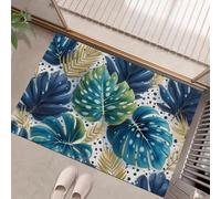 GDJSMIN Zerbino Interno Antiscivolo,Motivo Di Foglie Di Monstera Tappeto Ingresso Lavabile In Lavatrice,Trama Di Foglie Di Piante Tappeto Esterno Ingresso Rimozione Della Polvere,Blu Navy, 50 X 80 cm