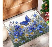 GDJSMIN Zerbino Interno Antiscivolo,Narciso E Iris Tappeto Ingresso Lavabile In Lavatrice,Motivo Acquerello Tappeto Esterno Ingresso Rimozione Della Polvere,Blu, 50 X 80 cm