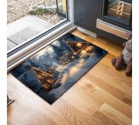 GDJSMIN Zerbino Magico Villaggio Invernale, Tappeto Cucinanatalizio Antiscivolo,Zerbino Progetto Casa In Legno Neve, Blu Tappeti Per Le Vacanze, Cucina, Lavanderia, 50 X 80 cm