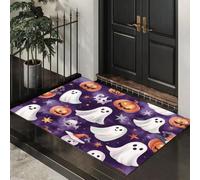GDJSMIN Zerbino Per Decorazioni Halloween,60 X 90 Cm A Basso Profilo, Tappeto Morbido Antiscivolo Per Fantasma Zucca Stella,Domestici Cucina Interni Decorazione,Grigio Viola