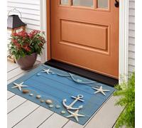 GDJSMIN Zerbino Per Elementi Marini,50 X 80 Cm A Basso Profilo, Tappeto Morbido Antiscivolo Per Modello Ancoraggio Per Rete Da Pesca A Stella Bianca,Domestici Cucina Interni Decorazione,Blu Navy