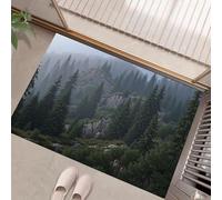 GDJSMIN Zerbino Per Misterioso Scenario Naturale,50 x 80 cm A Basso Profilo, Tappeto Morbido Antiscivolo Per Foresta Di Pini Rocciosi,Domestici Cucina Interni Decorazione,Verde Scuro