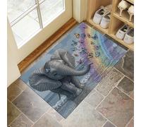 GDJSMIN Zerbino Per Porta D'Ingresso Elefante Motivo Arcobaleno, 45 x 75 cm A Basso Profilo,Tappeto Morbido Antiscivolo, Per Animali Domestici Cucina Interni Decorazione, Colorato
