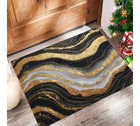 GDJSMIN Zerbino Per Porta D'Ingresso Lussuoso Motivo A Onde Astratte In Lamina D'Oro, 50 X 80 cm A Basso Profilo,Tappeto Morbido Antiscivolo, Per Animali Domestici Cucina Interni Decorazione, Nero