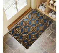 GDJSMIN Zerbino Per Porta D'Ingresso Mandala Circolare Astratto, 50 x 80 cm A Basso Profilo,Tappeto Morbido Antiscivolo, Per Animali Domestici Cucina Interni Decorazione, Oro