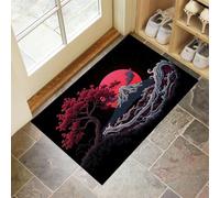 GDJSMIN Zerbino Per Porta D'Ingresso Motivo Del Monte Fuji, 45 x 75 cm A Basso Profilo,Tappeto Morbido Antiscivolo, Per Animali Domestici Cucina Interni Decorazione, Rosso Nero