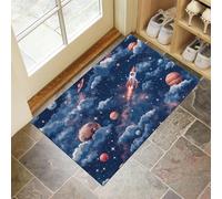 GDJSMIN Zerbino Per Porta D'Ingresso Razzo Rosso Nello Spazio, 80 x 120 cm A Basso Profilo,Tappeto Morbido Antiscivolo, Per Animali Domestici Cucina Interni Decorazione, Blu scuro