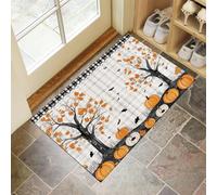 GDJSMIN Zerbino Per Porta D'Ingresso Zucche Bordo A Traliccio, 45 x 75 cm A Basso Profilo,Tappeto Morbido Antiscivolo, Per Animali Domestici Cucina Interni Decorazione, Giallo