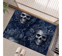 GDJSMIN Zerbino Per Porte Lavabili Arte Dell'Orrore, Tappetino Per Pavimenti Antiscivolo Dell'Interno Modello Del Teschio, Tappetini Per Porte Assorbenti A Basso Profilo,60 X 90 Cm,Blu Scuro