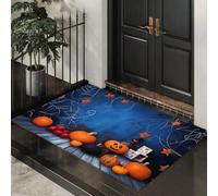 GDJSMIN Zerbino Per Porte Lavabili Elementi Halloween, Tappetino Per Pavimenti Antiscivolo Dell'Interno Ragnatela Zucca Stella, Tappetini Per Porte Assorbenti A Basso Profilo,45 X 75 Cm,Blu Navy