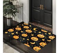 GDJSMIN Zerbino Per Porte Lavabili Halloween Stellato, Tappetino Per Pavimenti Antiscivolo Dell'Interno Zucca Stella Luna, Tappetini Per Porte Assorbenti A Basso Profilo,80 X 120 Cm,Giallo