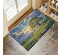 GDJSMIN Zerbino Per Prateria Aperta,80 X 120 Cm A Basso Profilo, Tappeto Morbido Antiscivolo Per La Luce Del Sole Penetra Attraverso Le Nuvole,Domestici Cucina Interni Decorazione,Verde Smeraldo