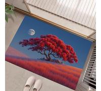 GDJSMIN Zerbino Per Stile Realistico,40 X 60 Cm A Basso Profilo, Tappeto Morbido Antiscivolo Per Motivi Luna Piena Colline E Alberi Rossi,Domestici Cucina Interni Decorazione,Rosso