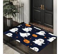 GDJSMIN Zerbino Per Tema Halloween,50 X 80 Cm A Basso Profilo, Tappeto Morbido Antiscivolo Per Fantasma Zucca Stella,Domestici Cucina Interni Decorazione,Blu Navy