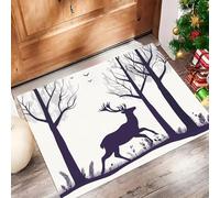 GDJSMIN Zerbino Scena Di Animali Della Foresta, Tappeto Cucinanatalizio Antiscivolo,Zerbino Illustrazione Cervo Animali Selvatici, Bianco Tappeti Per Le Vacanze, Cucina, Lavanderia, 80 X 120 cm