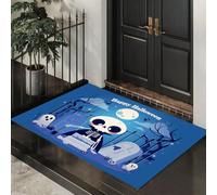 GDJSMIN Zerbino Scheletro Lapide, Zerbino Di Benvenuto Cimitero Dei Cartoni Animati Per Esterni Ingresso Interno, Antiscivolo Tappeto Da Decorazioni Blu Celeste, 40 X 60 Cm