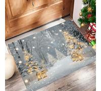 GDJSMIN Zerbino Tema Meraviglia Invernale, Tappeto Cucinanatalizio Antiscivolo,Zerbino Elementi Dell'Albero Natale Luci Colorate, Giallo Tappeti Per Le Vacanze, Cucina, Lavanderia, 45 X 75 cm