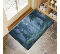 GDJSMIN Zerbino Trappola Sporco, Alti Alberi Nella Nebbia Tappetino Antiscivolo Lavabile in Lavatrice,Scena Misteriosa Nella Foresta Zerbino d'Ingresso per Cane, Ingresso, Port,Blu-verde,60 x 90 cm