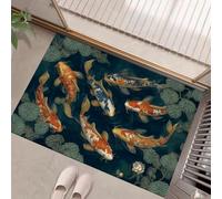 GDJSMIN Zerbino Trappola Sporco, Carpa Koi Nello Stagno Tappetino Antiscivolo Lavabile In Lavatrice,Disegno Di Pianta Di Loto Fiore Zerbino D'Ingresso Per Cane, Ingresso, Port,Verde Oliva,45 X 75 cm