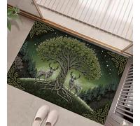 GDJSMIN Zerbino Trappola Sporco, Motivo Ad Albero Alto Tappetino Antiscivolo Lavabile in Lavatrice,Stile Fantasy Art Zerbino d'Ingresso per Cane, Ingresso, Port,Verde,50 x 80 cm