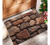 GDJSMIN Zerbino Trappola Sporco, Texture Del Muro In Pietra Tappetino Antiscivolo Lavabile in Lavatrice,Pittura Realistica Zerbino d'Ingresso per Cane, Ingresso, Port,Marrone,90 x 150 cm
