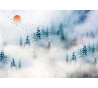 gdkldfg Carta Da Parati Moderna 300cmx240cm Nebbia nella foresta Paesaggio naturale zen,Poster Wallpaper,Seta Carta Parati,Decorazioni Parete Camera Da Letto Soggiorno