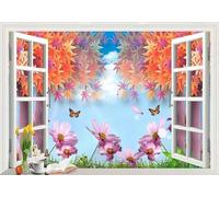 gdkldfg Carta Da Parati Moderna Poster Piante Fiori Cielo Veduta dalla finestra Viola 200x140cm Wallpaper Seta Carta Parati Decorazioni Parete Camera Da Letto Soggiorno