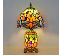 GDLight Lampada da Tavolo Libellula 8 Pollici, Vetro colorato, luci notturne mediterranee per scrivania per casa, Camera da Letto, Soggiorno, Ufficio, caffè, Bar, E14×1 E27×1,Arancia