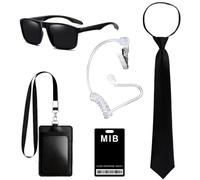 GDLOKFU Agente Costume Accessori, Set Servizio Segreto con Occhiali da Sole Neri, Cravatta Zip, Auricolare, Carta ID e Porta Carte - Accessori Costume da Spia per Uomo Donna, Carnevale, Cosplay