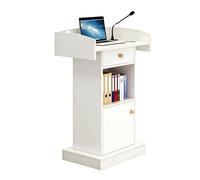 GdloWOoc Pulpito da Pavimento in Legno, Moderno Podio per Leggio con Cassetto Ripiano per Reception, Banco di Accoglienza del Ristorante per Chiesa(White)