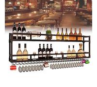 GDMDPTE Portabottiglie da Parete - Mobiletto portabottiglie Industriale Nero per Bar, ristoranti e Cantine - 150x20x55 cm Elegante portabottiglie dal Design salvaspazio.