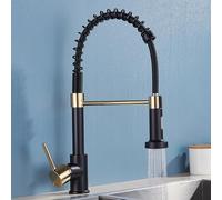 GDMDPTE Rubinetto da Cucina Estraibile in Oro Spazzolato, Rotazione a 360°, Miscelatore monocomando, Acqua Calda e Fredda a 2 Vie, Elegante Finitura in Oro Nero per cucine Moderne