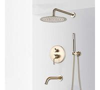 GDMDPTE Sistema Doccia in Oro Spazzolato, Set Rubinetto Doccia a Pioggia da 25 cm, Miscelatore a Incasso a 3 Vie per Acqua Calda e Fredda, soffione Doccia di Lusso per Il Bagno, Design MOD