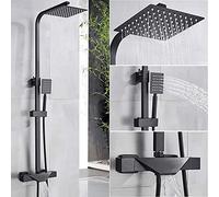 GDMDPTE Sistema Doccia termostatico Nero Opaco - Set Miscelatore per Vasca con Doppio Comando a Pioggia e Cascata - Rubinetto per Colonna Doccia Elegante e Funzionale per bagni Moderni.